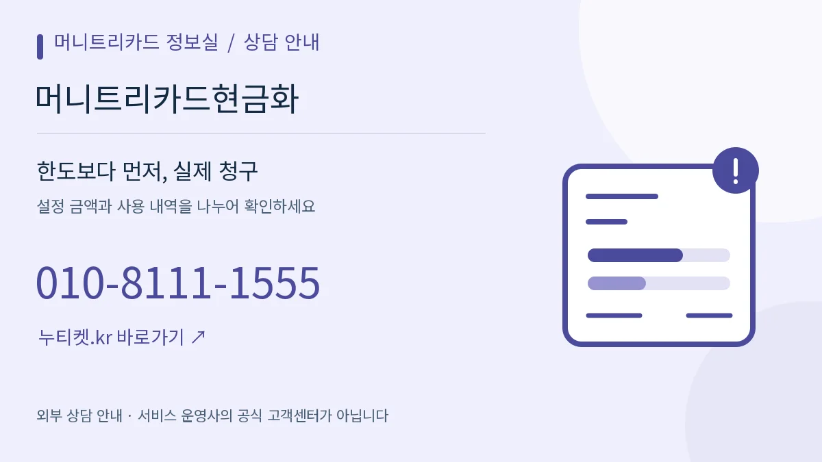 항목별 금액을 나누어 살펴보는 확인 카드 — 머니트리카드 정보실, 머니트리카드현금화, 010-8111-1555